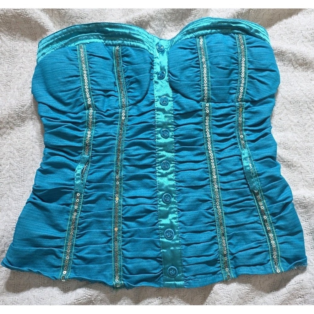 vintage y2k  strapless Teal Sequin corset top size M? See Measurements